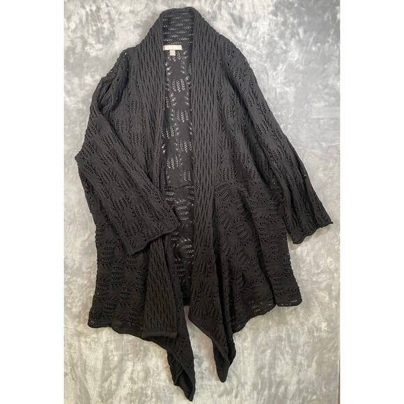 Black crochet open front tunic cardigan duster sweater cottage boho knit 3X - Picture 1 of 6